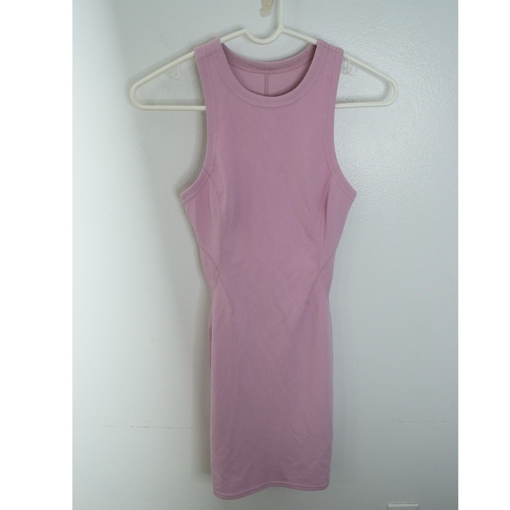 Lululemon Ribbed Softstreme Slim-Fit Tank Dress Nomad Size 0 Pink Peony